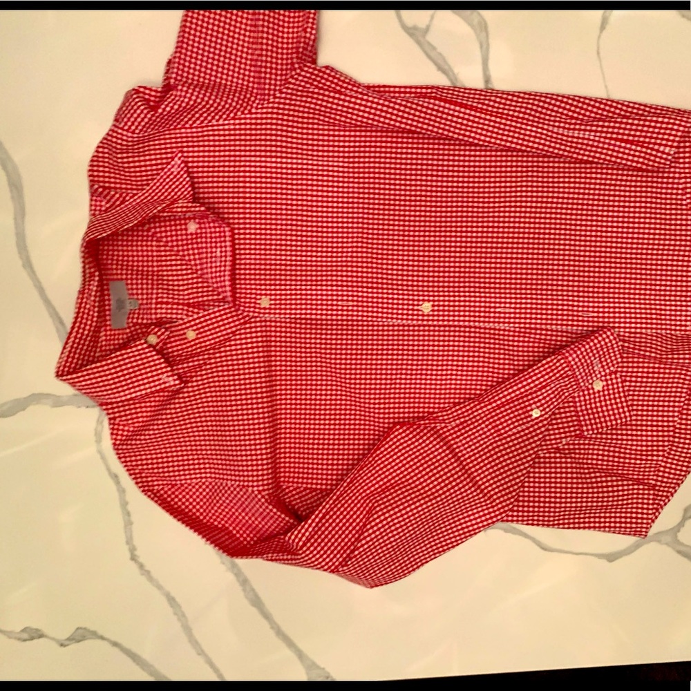 Red & white checkered button up dress shirt
